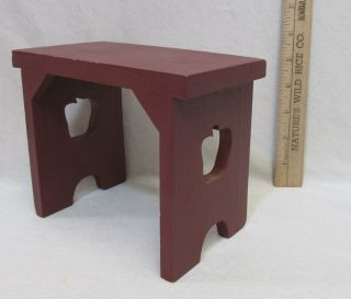 Wood Doll Bench Table Wooden Stool Furniture Red Apple Cut Out Country Accent