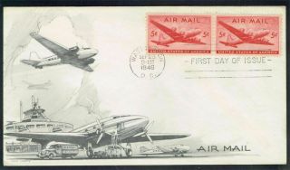 Us 1946 Airmail Fdc Sc C32 On Handpainted Lowry Cachet First Day Cover,  Vf - Xf