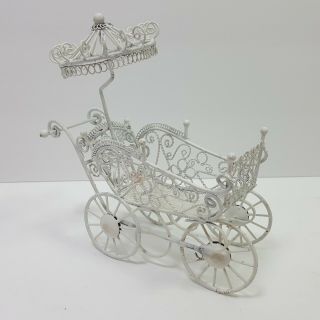 Baby Carriage Stroller Pram Miniature White Metal Set Of 2 Vintage Dollhouse
