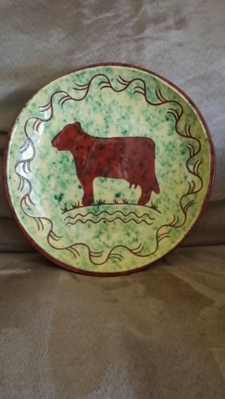 Redware Cow Plate 7 1/4 " By Jeff White Lebanon Pennsylvania 1990