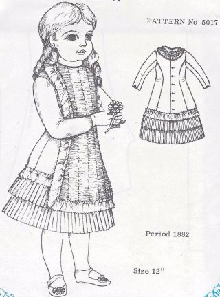 13 - 14 " Antique French Bru/jumeau German Child Doll@1882 Apron - Front Dress Pattern