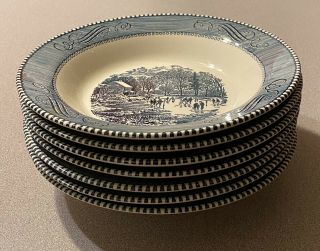Set Of 6 Currier And Ives Royal - Ironstone 8 - 1/4 " Soup Bowls