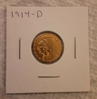 1914 - D $2.  5 Gold Indian A/u