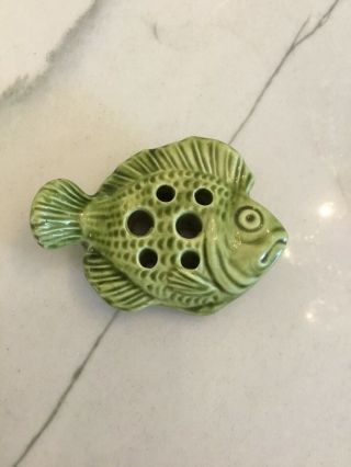 Vtg Figural Mccoy Brush Mccoy Green Glaze Pottery Ceramic Flower Frog Fish