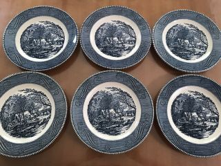 Currier & Ives Set Of 6 Vintage Royal China Old Grist Mill Dinner Plates.  10”