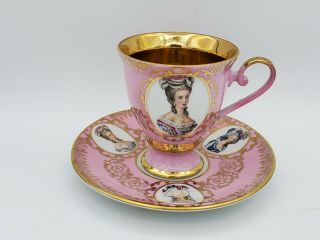 Vintage Porcelain Tea Cup Saucer Set With Letter D Lady Portrait