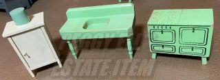 1934 Strombecker & ? Kitchen Doll House Furniture 3/4 " Scale Stove & Sink,
