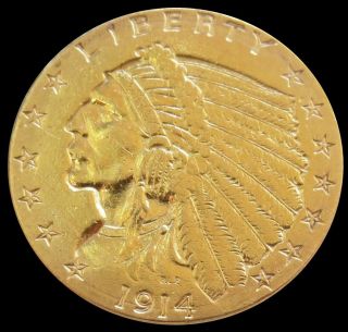 1914 Gold United States $2.  5 Dollar Indian Head Quarter Eagle Jewelry Grade