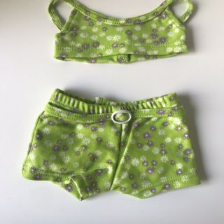 American Girl Doll Goty 2003 Kailey Green Floral Swimsuit Swim Top Shorts Euc