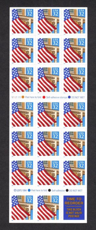 Us 2920a Mnh 32c Flag Over Porch Booklet - Small Date - Plate Number V11111