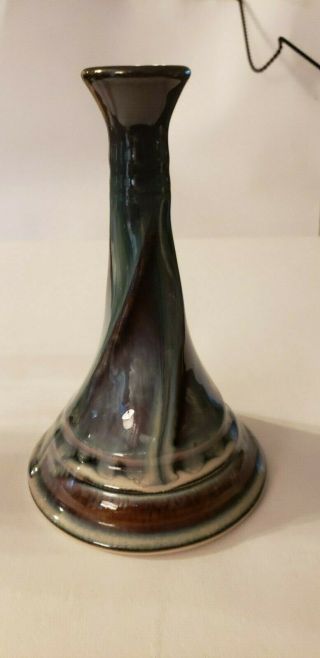 Signed Bill Campbell Pottery Vase Or Candle Stick Holder Drip Glaze 8 Inch