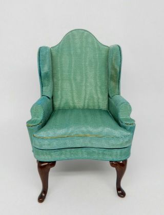 Vintage Fantastic Merchandise Aqua Wingback Chair Dollhouse Miniature 1:12