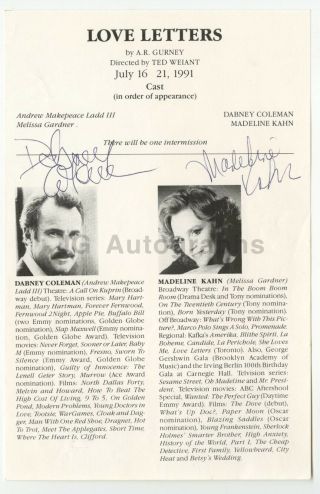 " Love Letters " - Playbill Page Signed By Dabney Coleman & Madeline Kahn