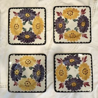 Set Of 8 Vintage Gien French Faience Hand Painted Floral Bread Dessert Plates