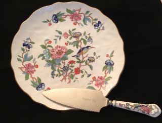 Aynsley,  England,  Bone China Pambroke Design Cake Plate And Serving Knife.