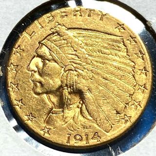 1914 - D $2.  50 Gold Indian Head Quarter Eagle Coin (56953)