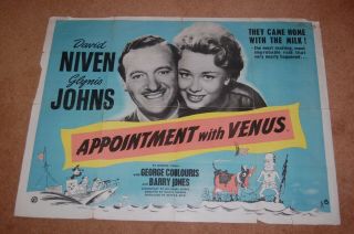 David Niven In Appointment With Venus (1951) - Very Rare Orig.  Uk Quad Poster