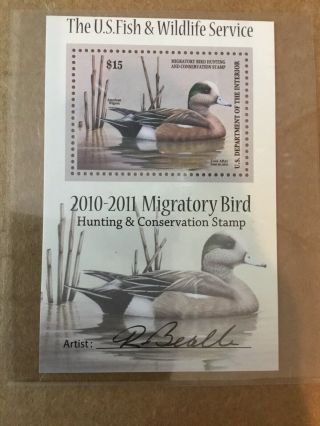 Rw 77b 2010 - 2011 Federal Duck Stamp Souvenir Stamp Sheet Mnh Og Artist Signed