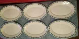6 Pc Set Mcnicol China Carlton Restaurant Ware White W/green Trim 12.  5 " Platter