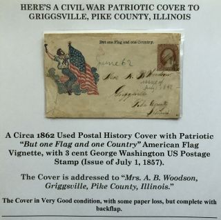 1862 Civil War Griggsville Pike County Illinois Patriotic One Flag Country Cover