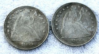 Two 1859 O Seated Liberty One Dollar