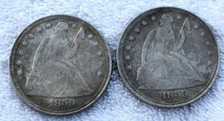 Two 1859 O Seated Liberty One Dollar 3