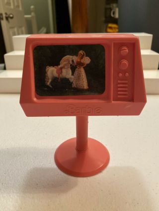1977 Mattel Barbie Dream House Furniture Pink Tv On Stand
