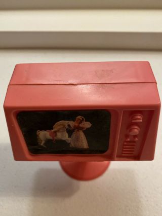 1977 Mattel Barbie Dream House Furniture Pink TV On Stand 2