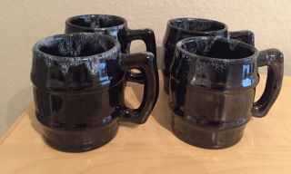 Vintage Van Briggle Colorado Springs Pottery Mug Cup Black W/drip Glaze Set Of 4