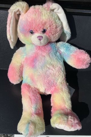 Build A Bear 16 " Bunny Rabbit Tie - Dye Pastel Rainbow Plush Toy Stuffed Animal