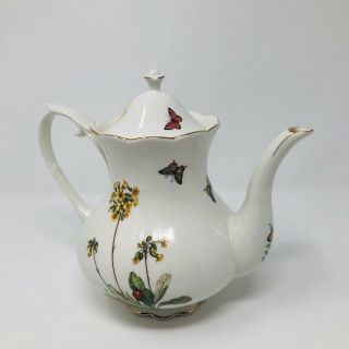 Grace Tea Ware Fine Porcelain Teapot With Flowers & Butterflies Elegant