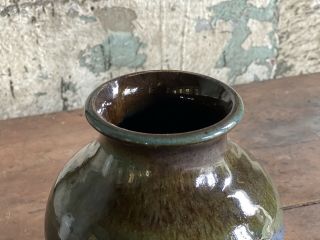 2008 Mark Alewine Studio Art Pottery Vase Drip Glaze Maple Leaf 7” Tall 2