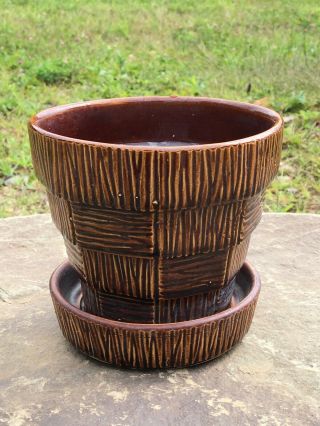 Mccoy Brown Basket Weave 5 " Flower Pot Planter