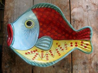 Large Vietri Desuir Italy Hand Painted Fish Dish Platter - 16 " X 12 "