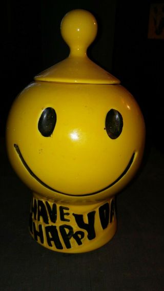 Vintage Mccoy Pottery Smiley Face Cookie Jar - Have A Happy Day