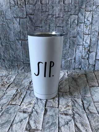 Rae Dunn Sip Insulated Metal Travel Mug Coffee Mug Cup White With Black Writing