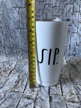 RAE DUNN Sip Insulated Metal Travel Mug Coffee Mug Cup White with Black Writing 2
