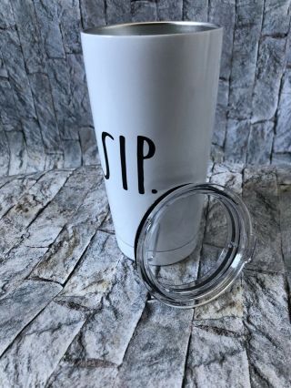 RAE DUNN Sip Insulated Metal Travel Mug Coffee Mug Cup White with Black Writing 3