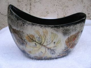Vintage Sascha Brastoff Small Vase Black N White W Gold Leaves 7 " X 5.  5 " Tlc