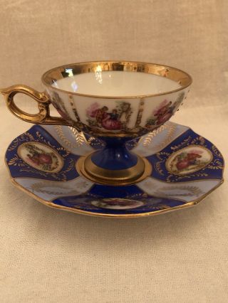 Vintage Royal Vienna Style Porcelain Demitasse Cup And Saucer Blue White 33/251 2