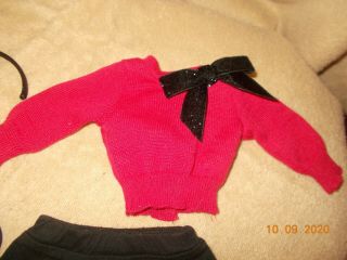 American Girl Doll Sparkle Bow Sweater & Headband set red black skirt & shoes 3