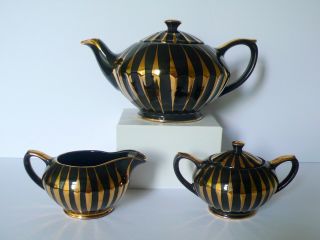 Vintage Sadler Black Teapot Creamer Sugar Bowl Set