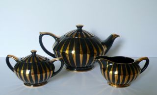 Vintage SADLER Black Teapot Creamer Sugar Bowl Set 2