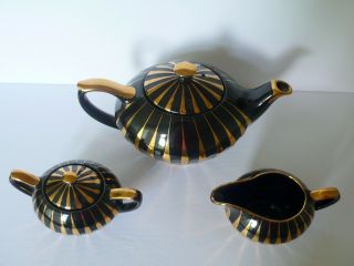 Vintage SADLER Black Teapot Creamer Sugar Bowl Set 3