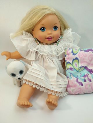 14 " Mattel Little Mommy Doll Blond Hair Blue Eyes Soft Body Doggy And Pillow