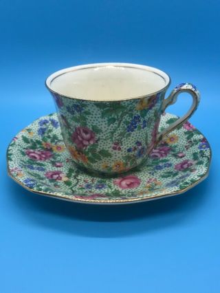 Vintage Royal Winton Grimwades Cranstone Chintz Ascot Shape Tea Cup And Saucer