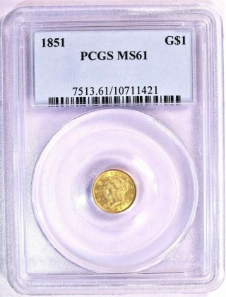 1851 G$1 Liberty Head Gold Dollar Pcgs Ms 61