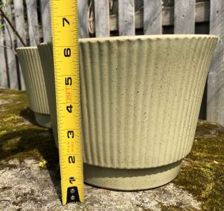 Vintage Monmouth Pottery Western Stoneware Flower Pot Planter Green Speckled Mcm