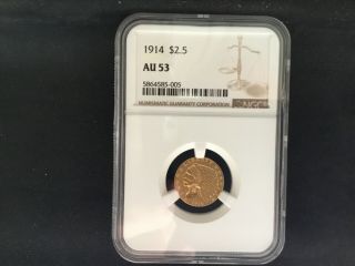 1914 Indian Head $2.  50 Gold Quarter Eagle Ngc Au53 - - Better Date -
