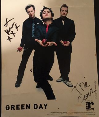 Green Day Billie Joe,  Tre Cool,  & Mike Autographed 8 X 10 Photo